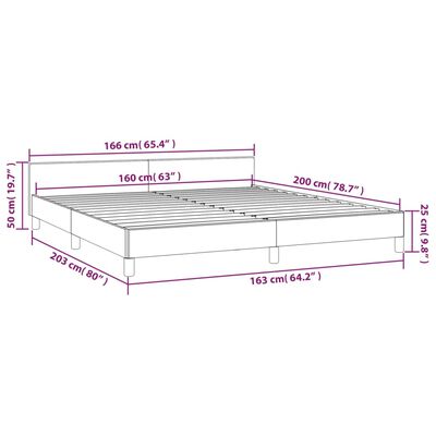 vidaXL Рамка за легло с табла, светлосива, 160x200 см плат