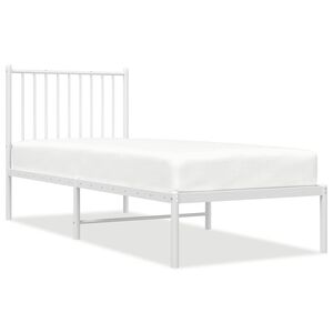 vidaXL Метална рамка за легло, без матрак, с табла, бяла, 75x190 см