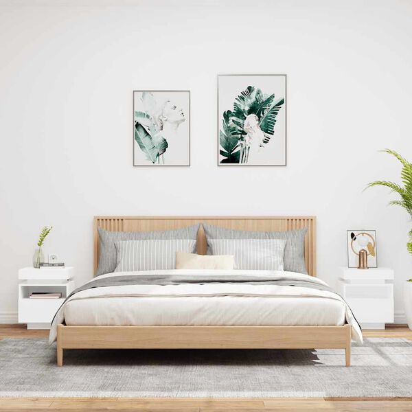 vidaXL Нощни шкафчета с LED осветление, 2 бр, бели, 40x39x48,5 см