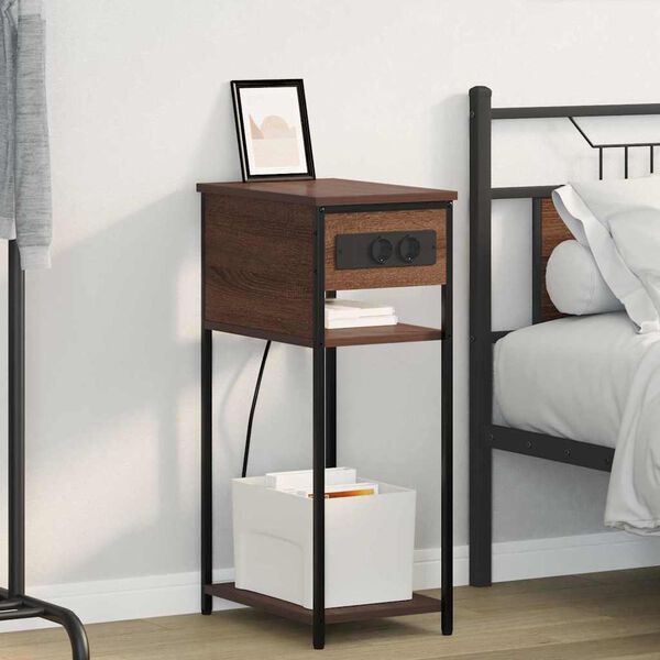 vidaXL Нощен шкаф Кафяв дъб 41 x 28 x 76 см Инженерно дърво