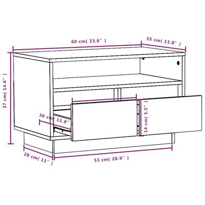 vidaXL ТВ шкаф, сив, 60x35x37 см, бор масив