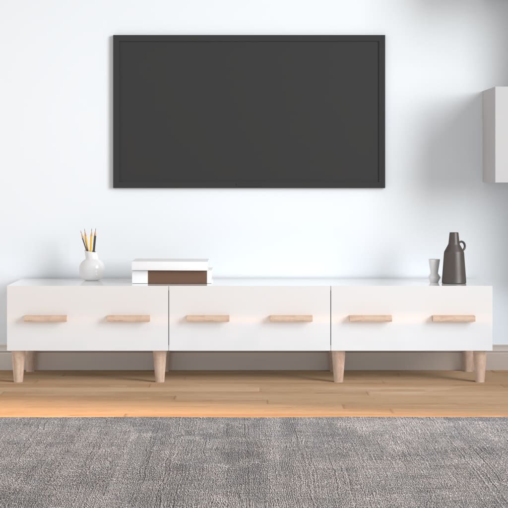 vidaXL ТВ шкаф бял гланц 150x34,5x30 см инженерно дърво