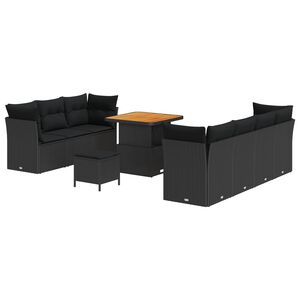 vidaXL Градински Софа Комплект с възглавница 10 pcs Черно