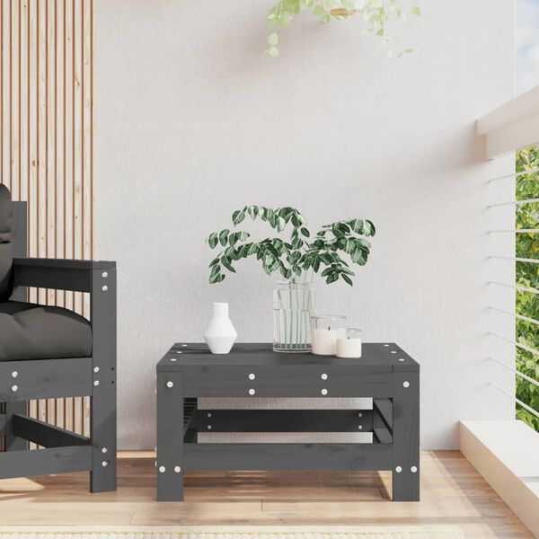 vidaXL Градинска табуретка, сива, борово дърво масив