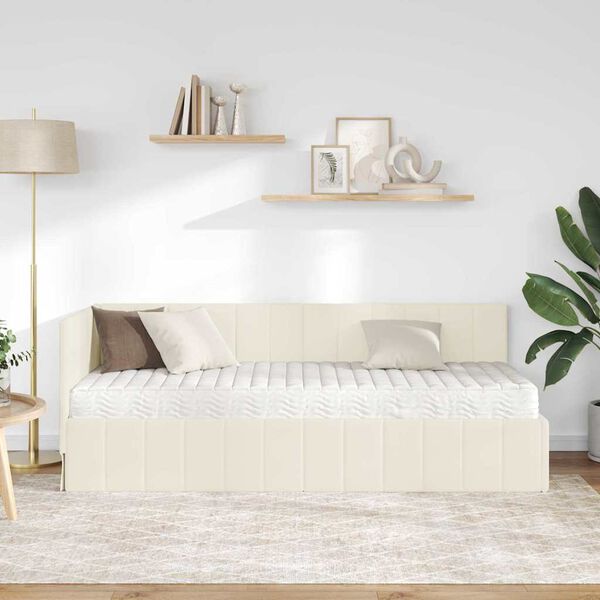 vidaXL Ъглова рамка за легло с матрак с матрак 2 pcs Крем Кадифе