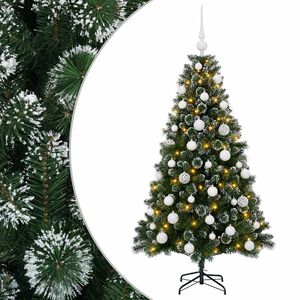 vidaXL Изкуствена коледна елха с топки 120 см 150 LED светодиода