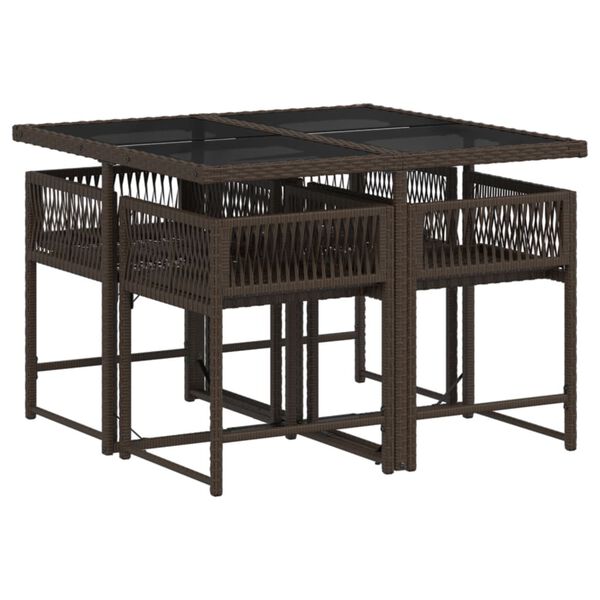 vidaXL Градински комплект с възглавници 5 части кафяв полиратан