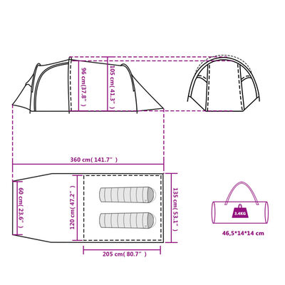 vidaXL Къмпинг палатка за 2 души, сиво и оранжево, водоустойчива