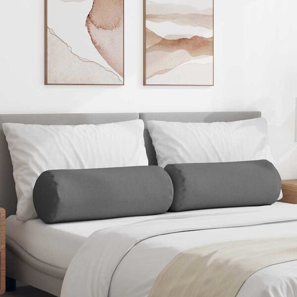 vidaXL Възглавници валяци 2 pcs Тъмен сив Ø 25 x 70 см текстил