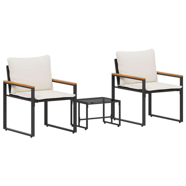 vidaXL Комплекти мебели с възглавница 3 pcs Черно и кремаво бяло Ратан