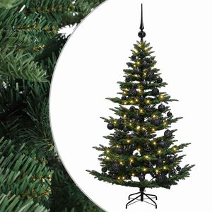 vidaXL Изкуствена коледна елха с топки 120 см 150 LED светодиода