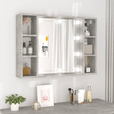 vidaXL Огледален шкаф с LED, бетонно сив, 76x15x55 см