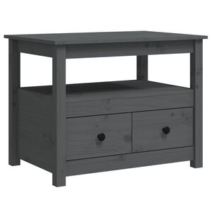vidaXL Кафе маса, Сиво, 71x49x55 см, борово дърво масив