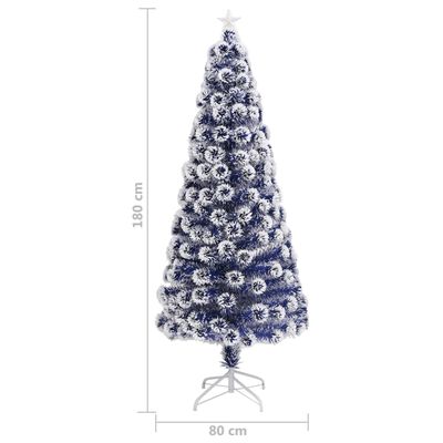 vidaXL Изкуствена осветена коледна елха бял и син 180 см фибро влакна
