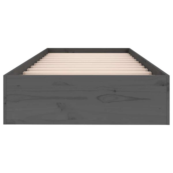 vidaXL Рамка за легло, сива, дърво масив, 75x190 см, Small Single
