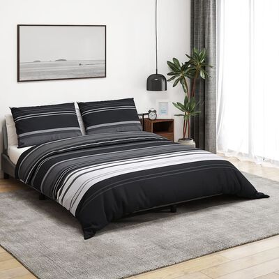 vidaXL Комплект спално бельо, черно и бяло, 135x200 см, памук