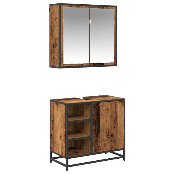 vidaXL Комплект мебели за баня 2 pcs Старо дърво Инженерно дърво