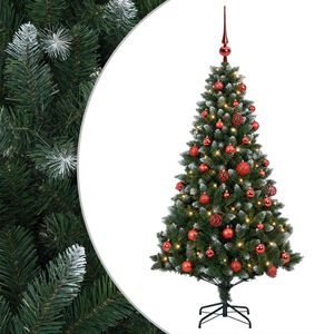 vidaXL Изкуствена коледна елха с топки 120 см 150 LED светодиода