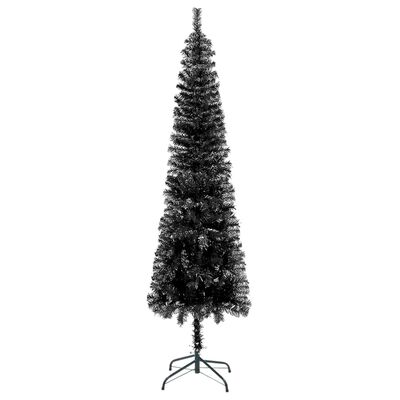vidaXL Тънка осветена коледна елха, черна, 120 см