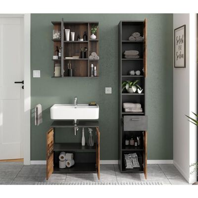 FMD Шкаф за мивка за баня с 2 врати, матера, тъмно стар стил