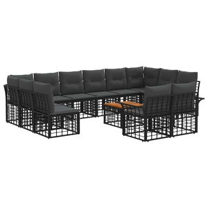 vidaXL Комплект дивани за открито 13 pcs Черно и тъмно сиво Полиестер
