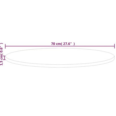vidaXL Кръгъл плот за маса, Ø70x1,5 см, необработен дъб масив