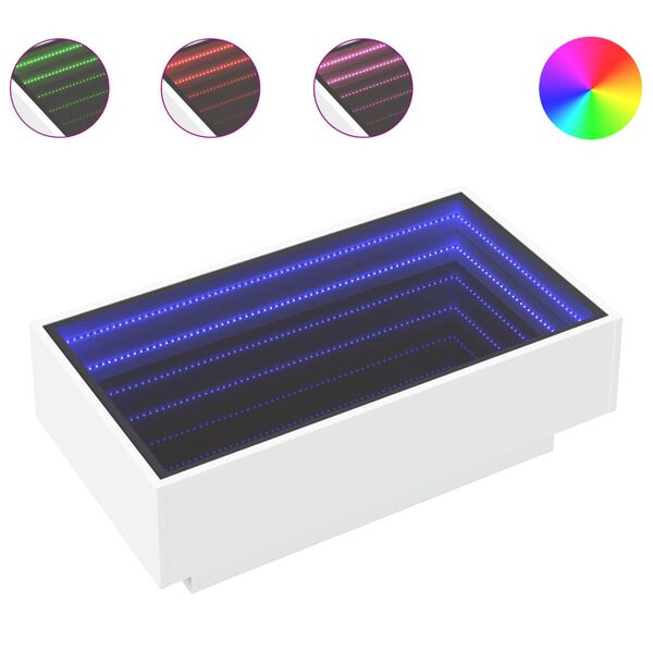 vidaXL Маса за кафе с LED, бяла, 90x50x30 см, инженерно дърво