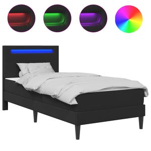 vidaXL Рамка за легло с LED ленти Черно 90 x 190 cm Изкуствена