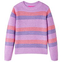 Детски пуловер на райе, плетен, лилаво и розово, 116