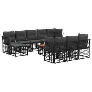 vidaXL Комплект дивани за открито 11 pcs Черно и тъмно сиво Полиестер