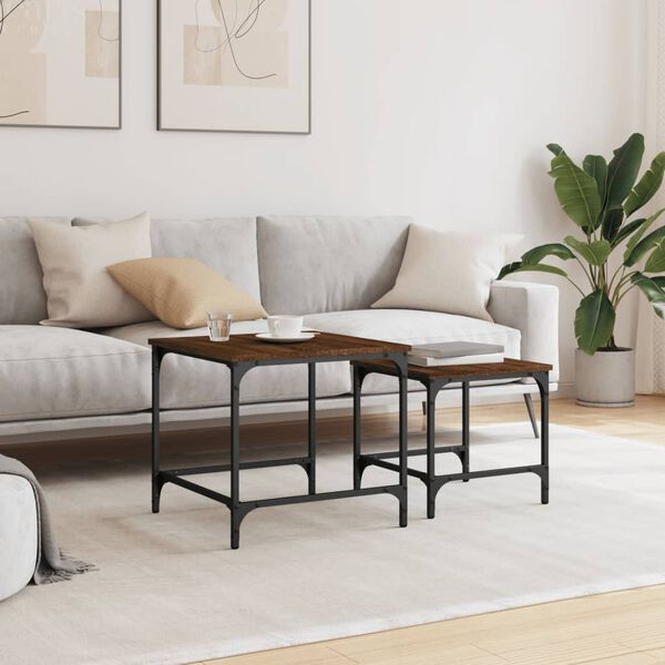 vidaXL Стифиращи кафе маси, 2 бр, кафяв дъб, инженерно дърво