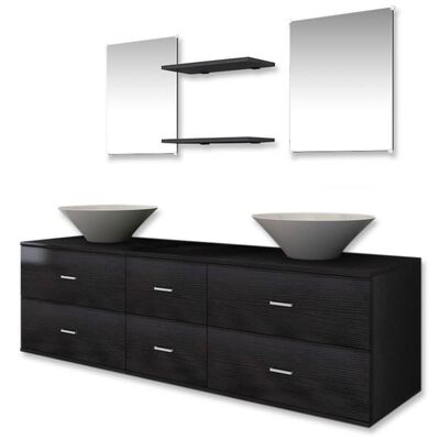vidaXL Комплект мебели за баня от 7 части и мивка, черен цвят