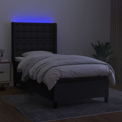 vidaXL Боксспринг легло с матрак и LED, черна, 90x200 см, плат