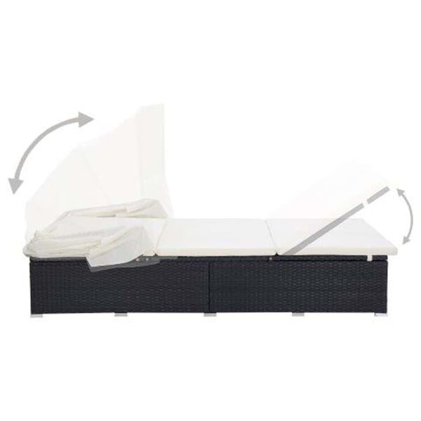 vidaXL 2-местно легло за открито с възглавница, черен полиратан