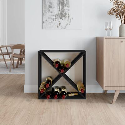 vidaXL Шкаф за вино, черен, 62x25x62 см, борово дърво масив