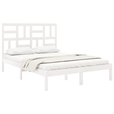 vidaXL Рамка за легло, бяла, дърво масив, 140x190 см