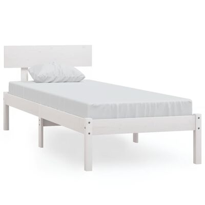 vidaXL Рамка за легло, бяла, борово дърво масив, 90х200 см