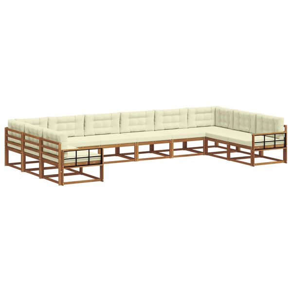 vidaXL Комплект дивани за открито 10 pcs Натурален и Крема