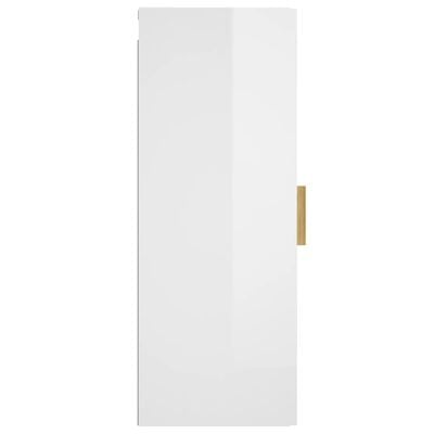 vidaXL Стенен шкаф, бял гланц, 34,5x34x90 см, инженерно дърво