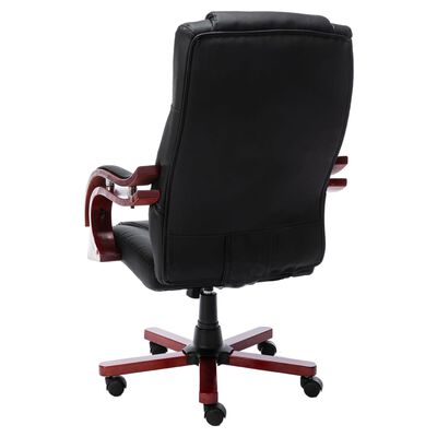 vidaXL Масажиращ офис стол, черен, естествена кожа