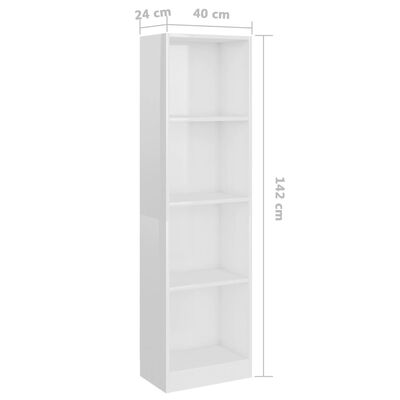 vidaXL 4-етажна библиотека, бял гланц, 40x24x142 см, ПДЧ