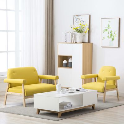 vidaXL Комплект диван и кресло за трима, 2 части, текстил, жълт