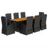 vidaXL Градински трапезен комплект възглавници 9 части черен полиратан