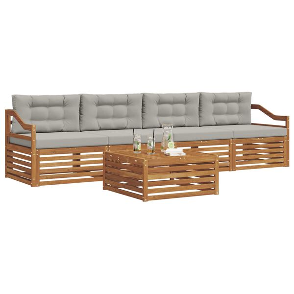 vidaXL Комплект дивани за открито 5 pcs Естествено и светло сиво