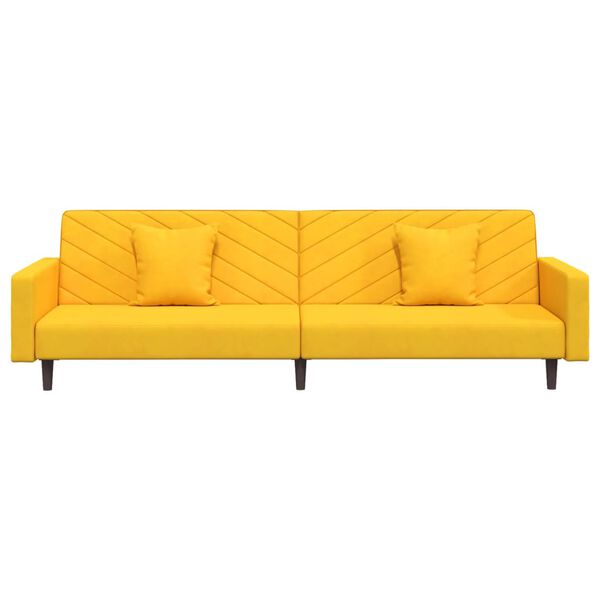 vidaXL 2-местно разтегателно канапе с две възглавници, жълто, кадифе