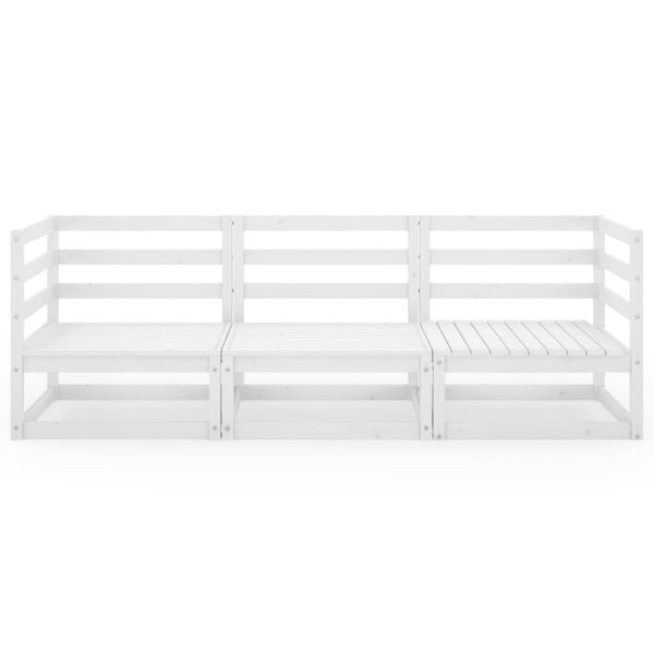 vidaXL Градински 3-местен диван, бял, бор масив