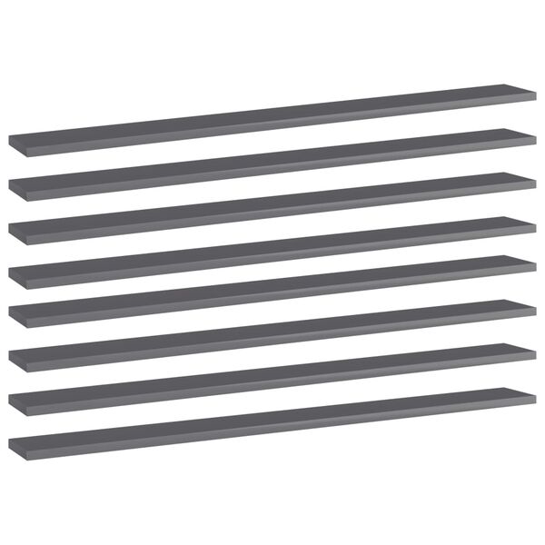 vidaXL Рафтове за етажерка, 8 бр, сив гланц, 100x10x1,5 см, ПДЧ
