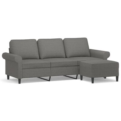 vidaXL 3-местен диван с табуретка, тъмносив, 180 см, текстил