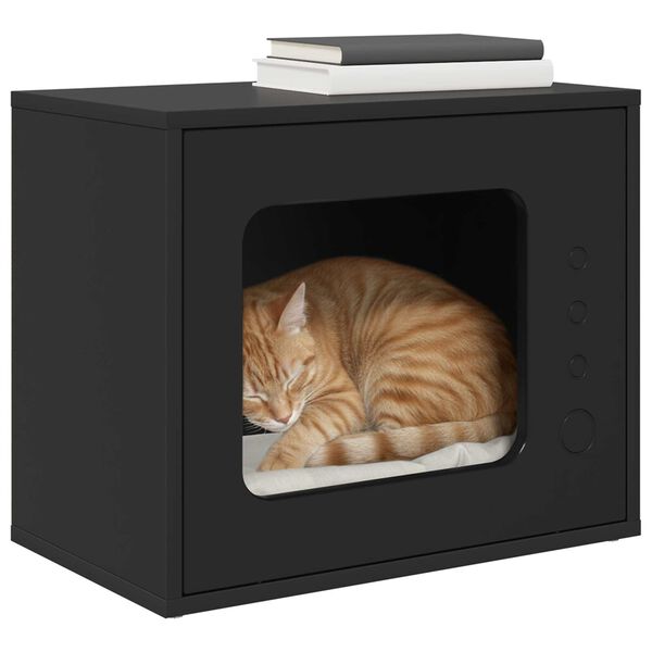 vidaXL Къща за котки Черно 51 x 30 x 42,5 см Инженерно дърво