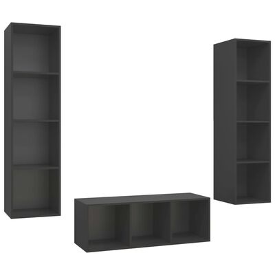 vidaXL Комплект ТВ шкафове от 3 части, сив, ПДЧ